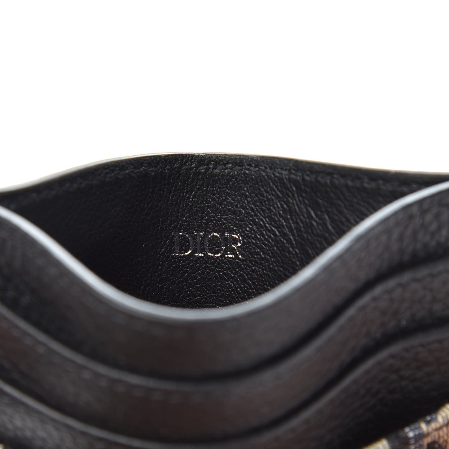 Grained Calfskin Oblique Card Holder Black