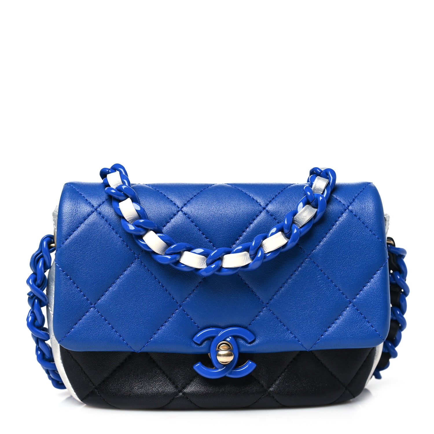 Chanel Lambskin Quilted Messenger Flap Blue Silver Black 1 of 10