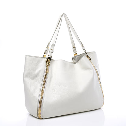 Tom Ford Grained Calfskin Sedgwick Medium Zipper Tote White 1 of 9