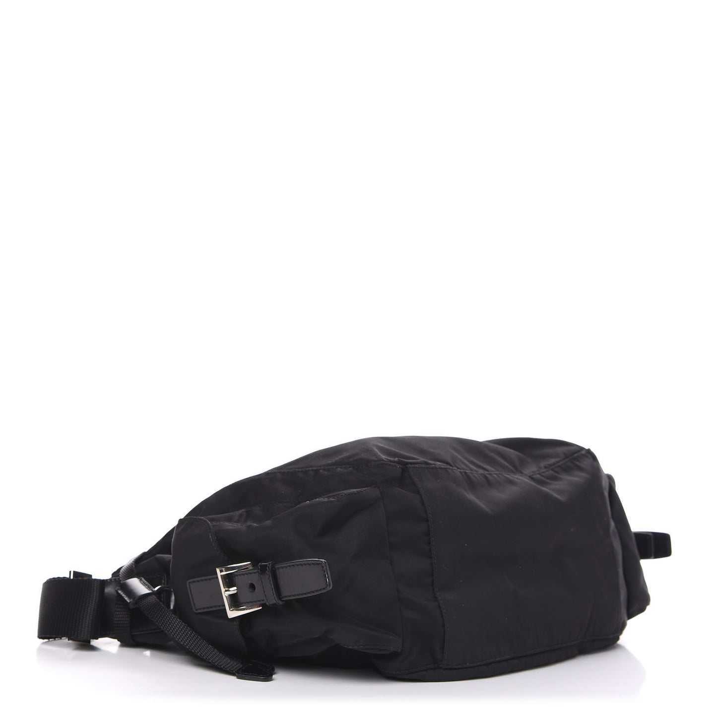 Tessuto Nylon Soft Calfskin Drawstring Shoulder Bag Black