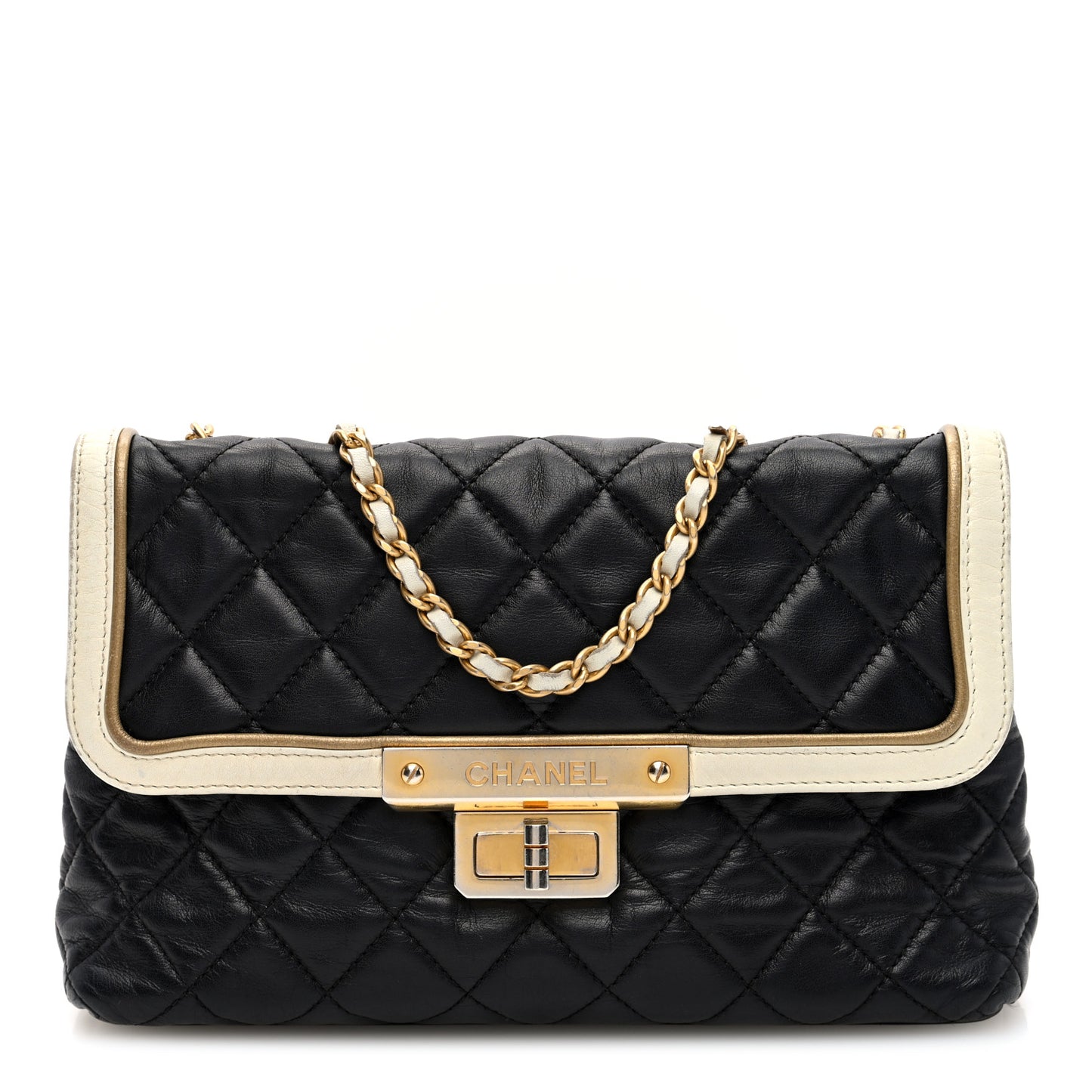 Lambskin Quilted Mademoiselle East West Flap Black White