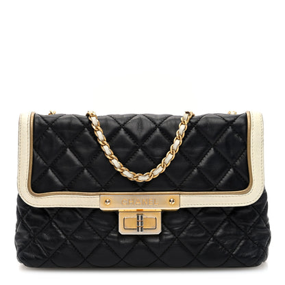 Chanel Lambskin Quilted Mademoiselle East West Flap Black White 1 of 10