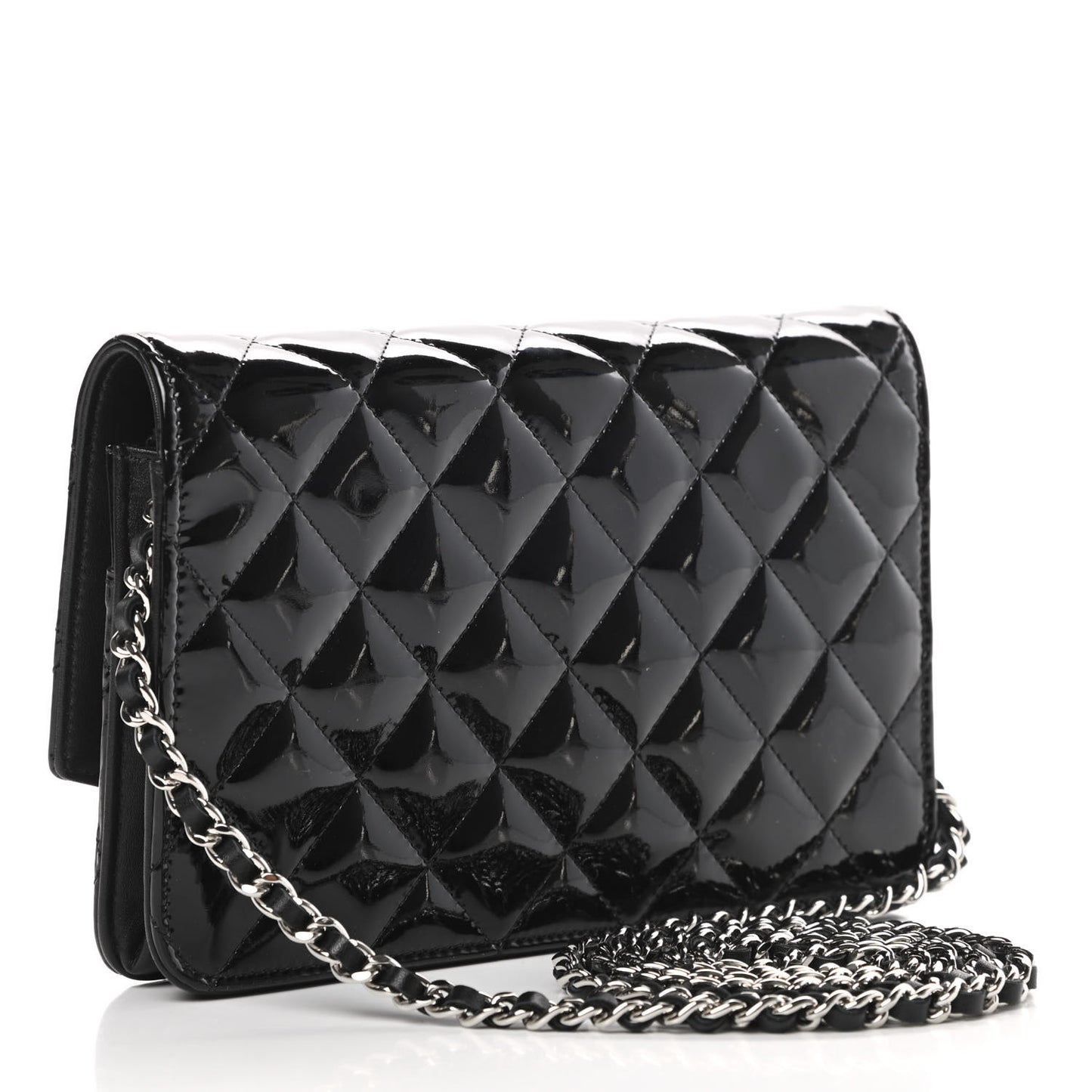 Patent Quilted Brilliant Wallet On Chain WOC Black
