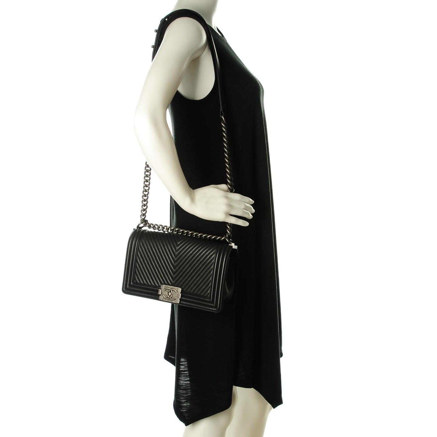 Calfskin Chevron Medium Boy Flap Black