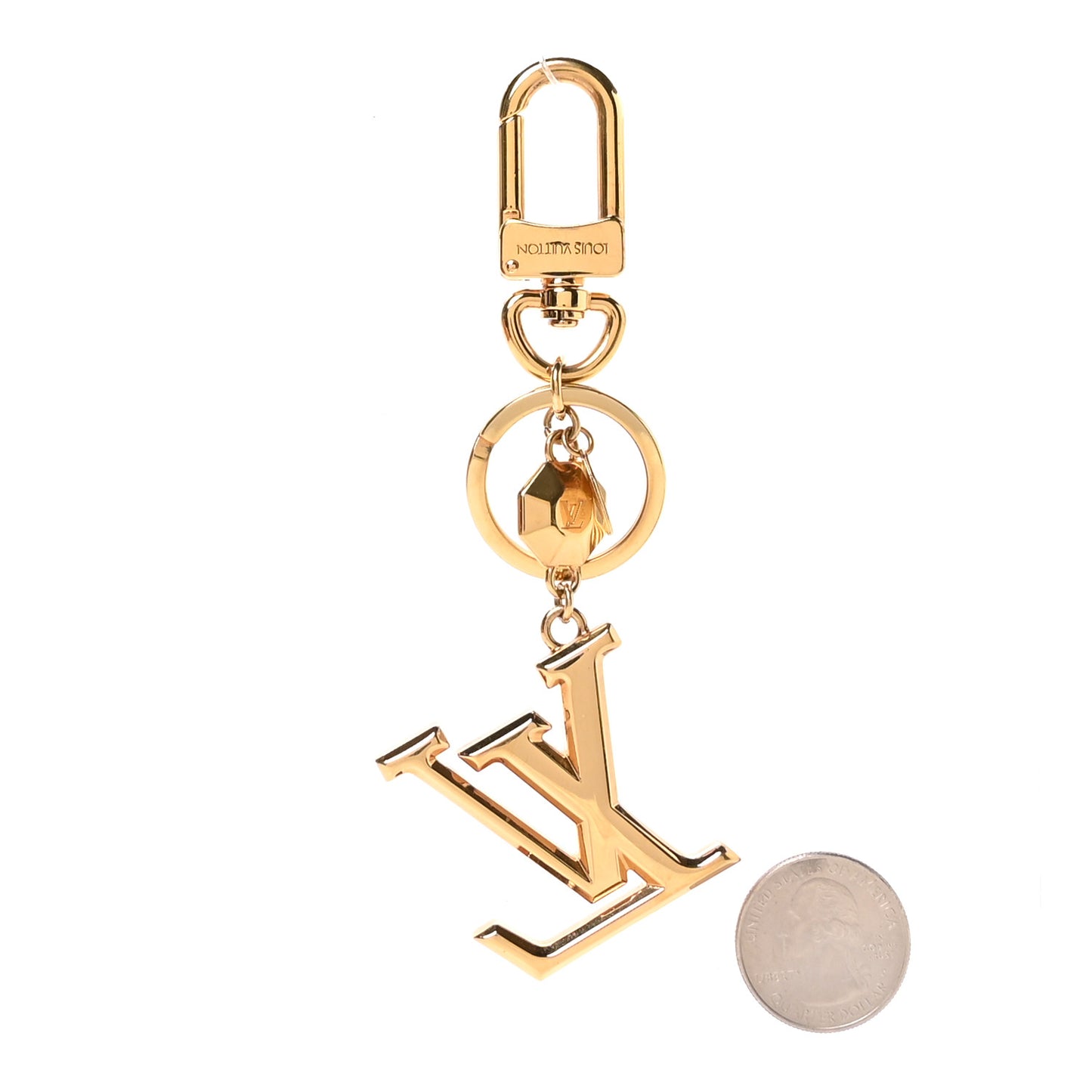 Metal LV Facettes Bag Charm Key Holder Gold