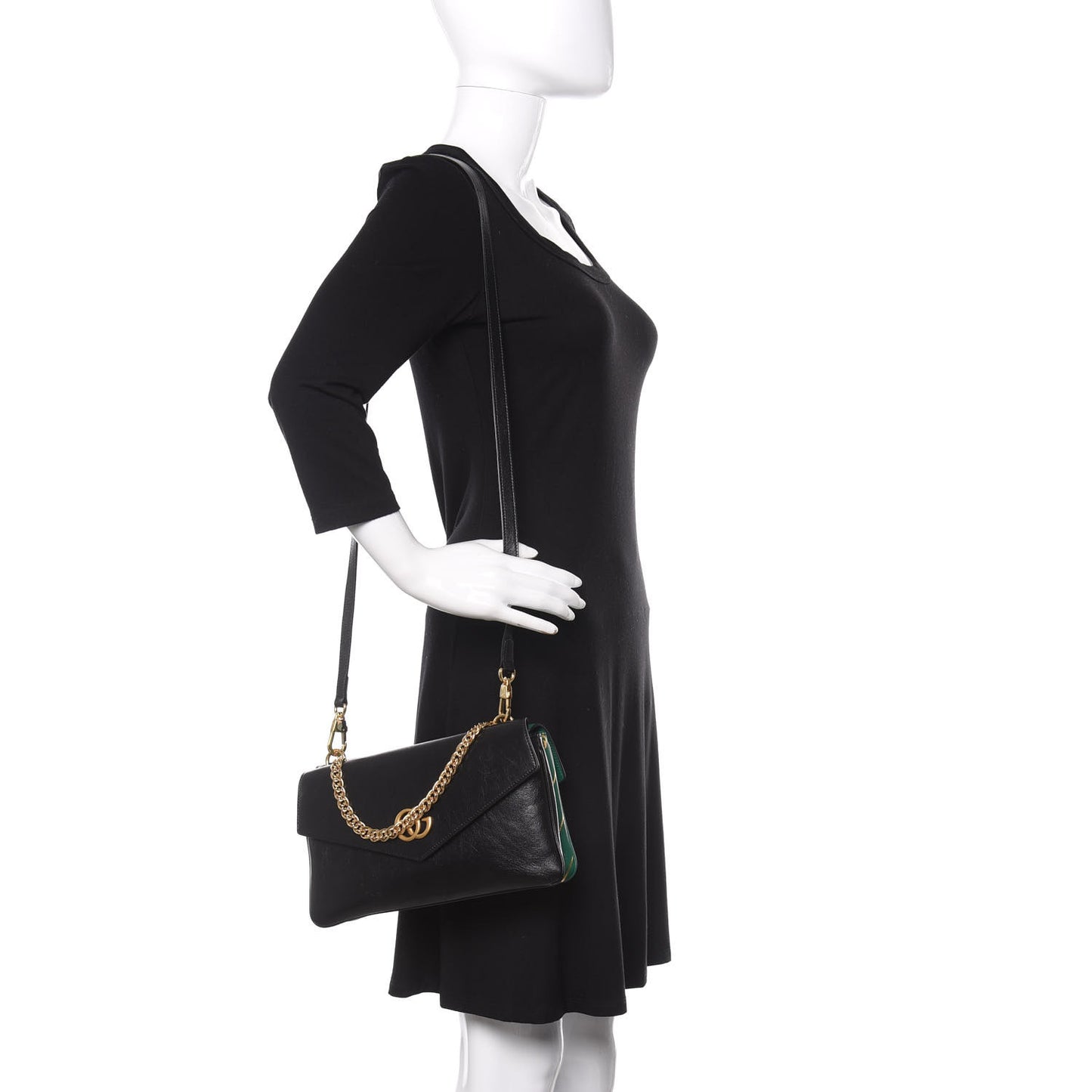 Calfskin Diagonal GG Medium Thiara Double Envelope Shoulder Bag Emerald Green Black