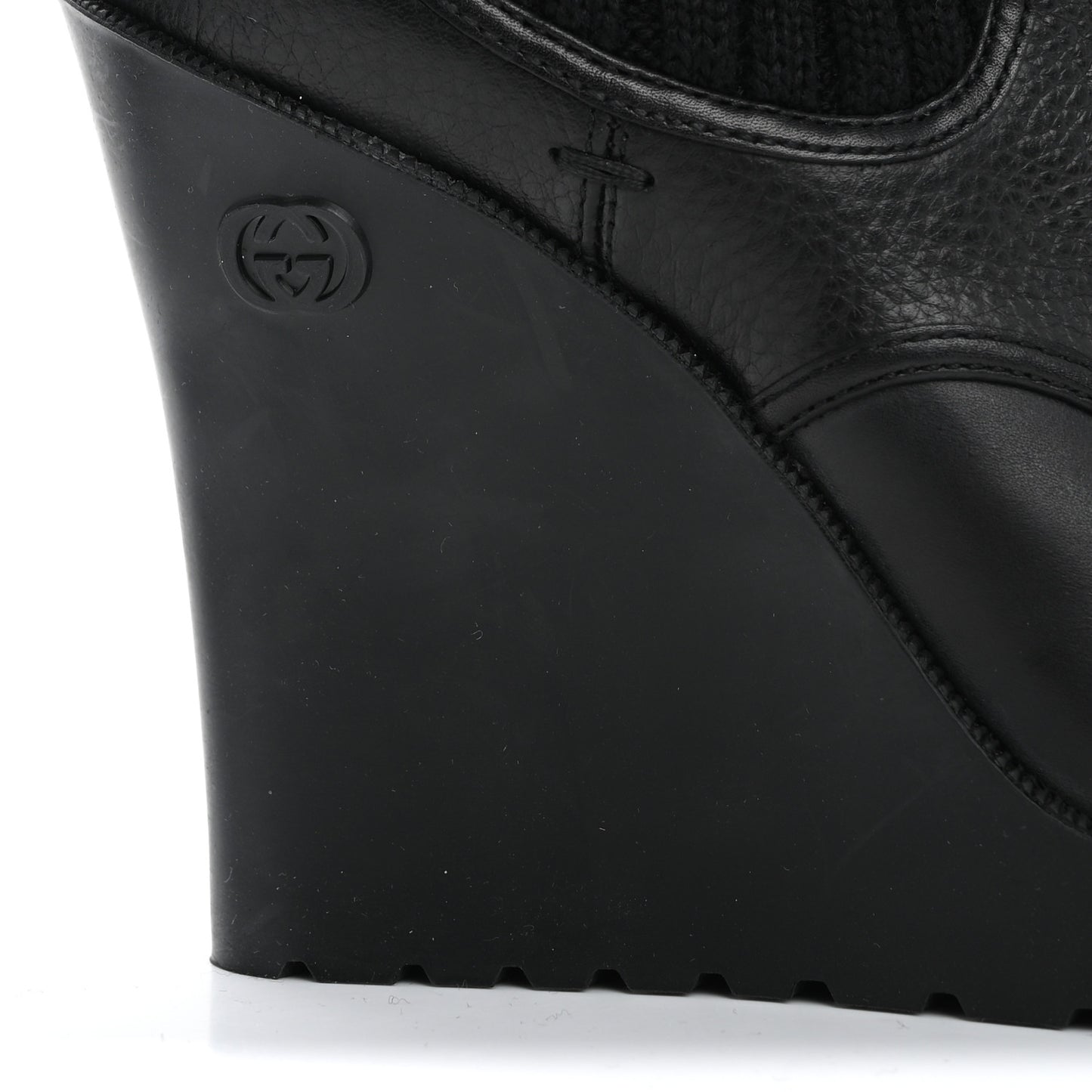 Wool Calfskin Knee Length Sock Boots 37.5 Black