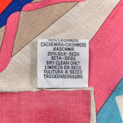 Hermes Cashmere Silk Fantaisie D'etriers Shawl 140 Rose Bonbon Naturel Bleu 3 of 4