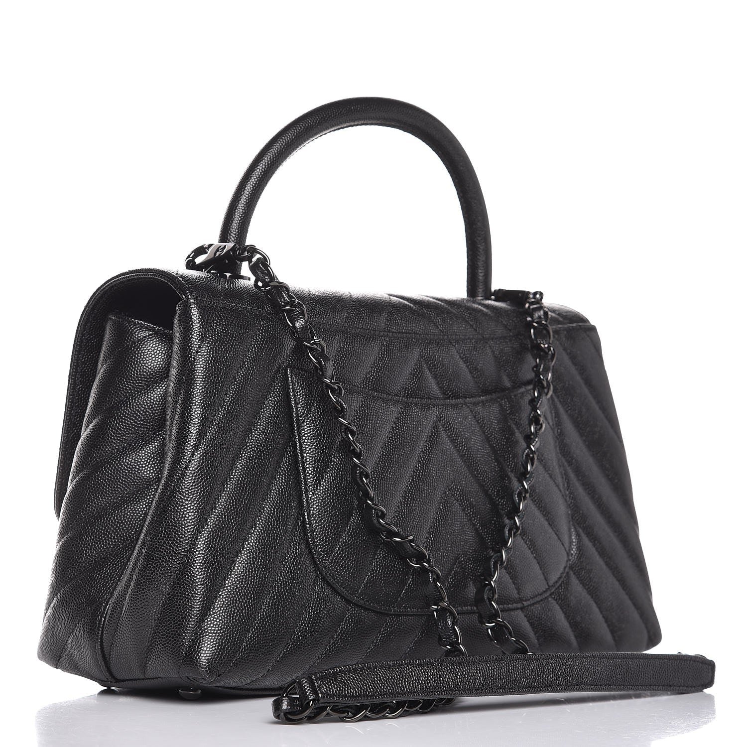 Chanel Caviar Chevron Quilted Small Coco Handle Flap So Black 3 of 8