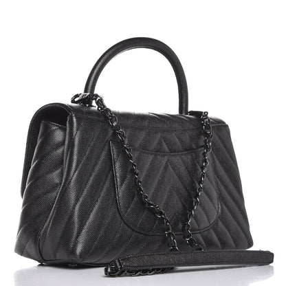 Chanel Caviar Chevron Quilted Small Coco Handle Flap So Black 3 of 8