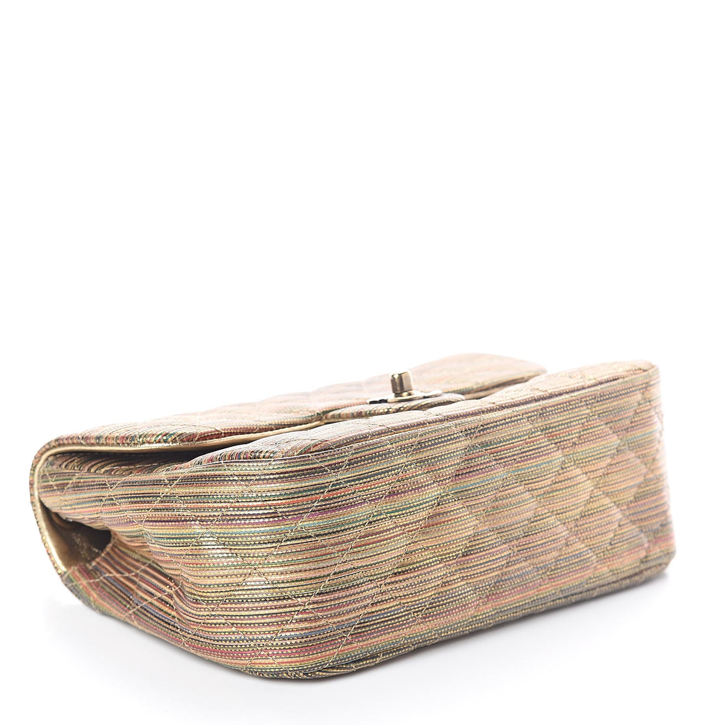 Metallic Sheepskin Thin Striped Small Single Flap Multicolor Gold