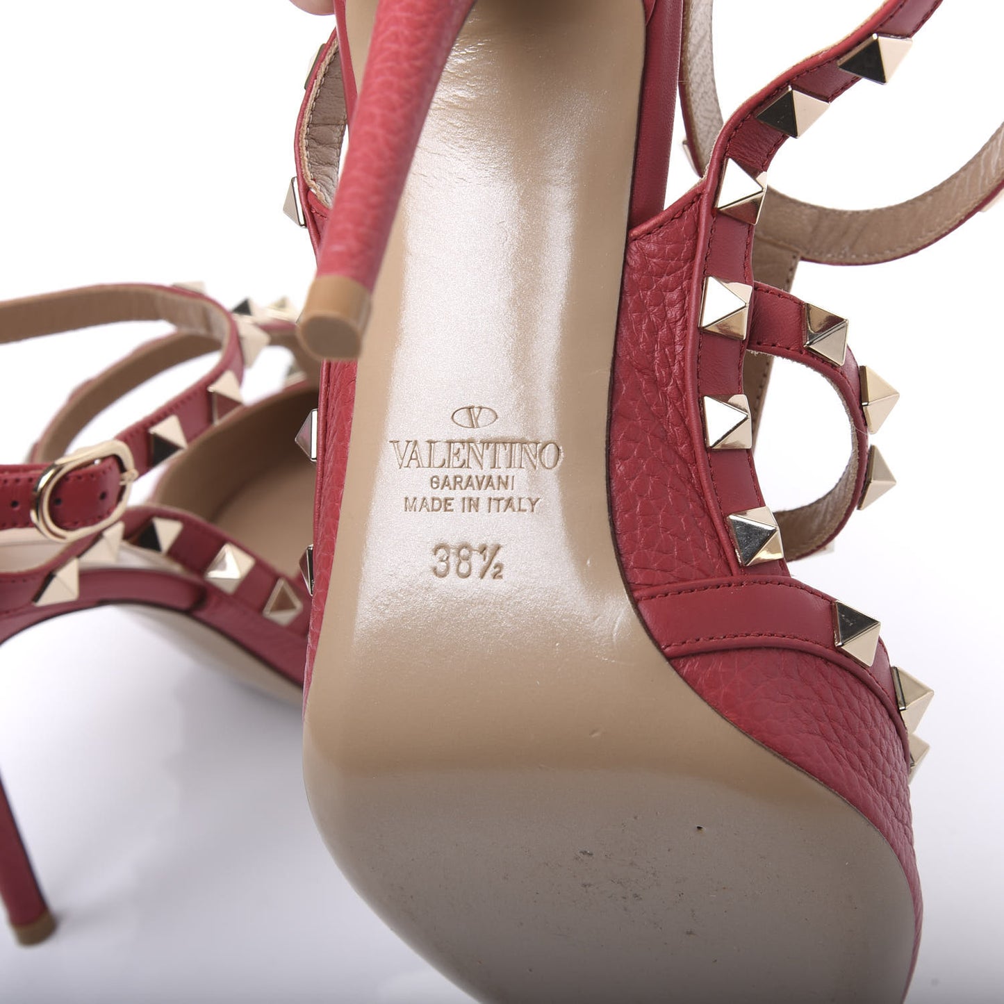 Pebbled Calfskin Rockstud Ankle Strap 100mm Pumps 38.5 Rock Pink