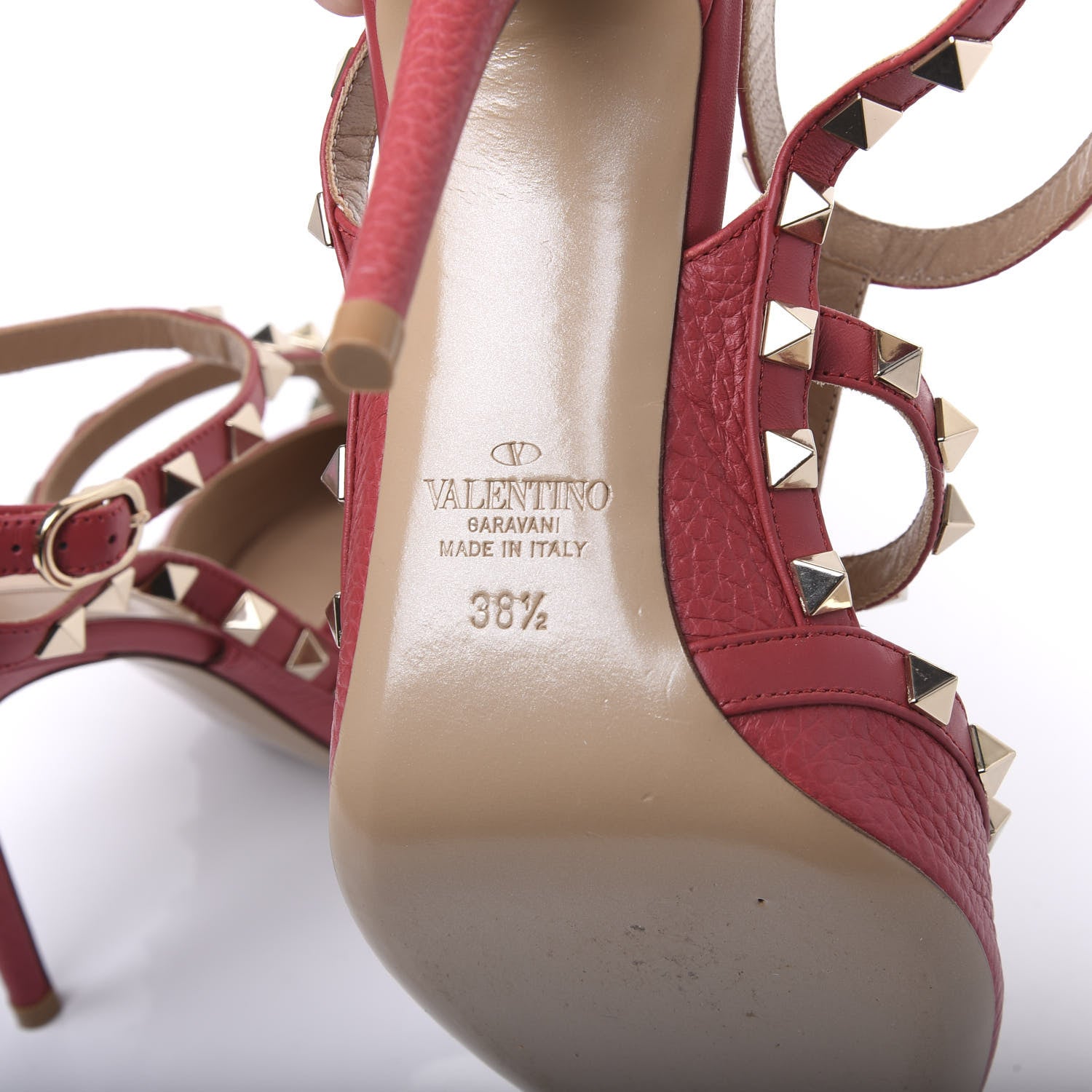 Valentino Garavani Pebbled Calfskin Rockstud Ankle Strap 100mm Pumps 38.5 Rock Pink 9 of 11