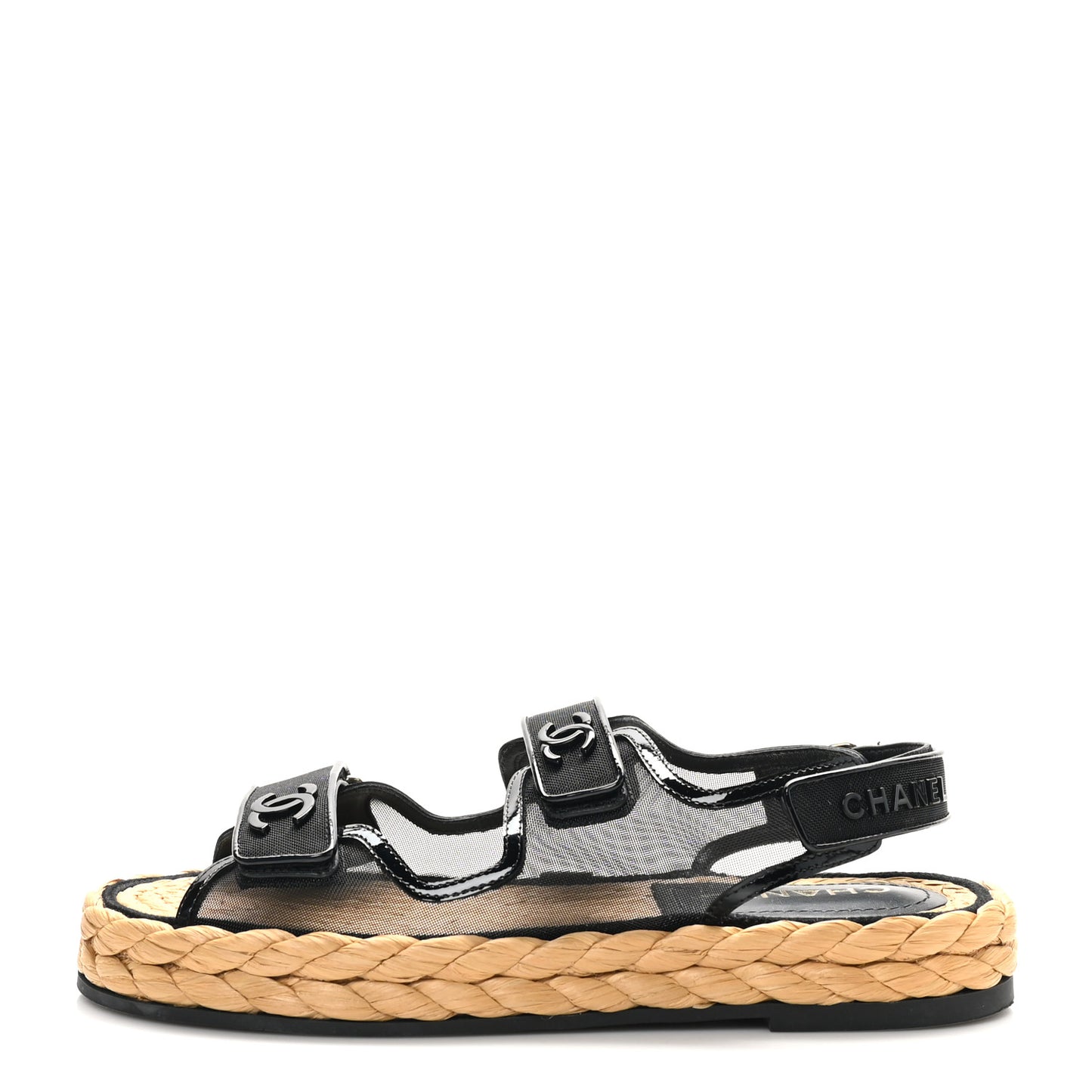 Mesh Patent Calfskin Velcro Dad Sandals 40 Black