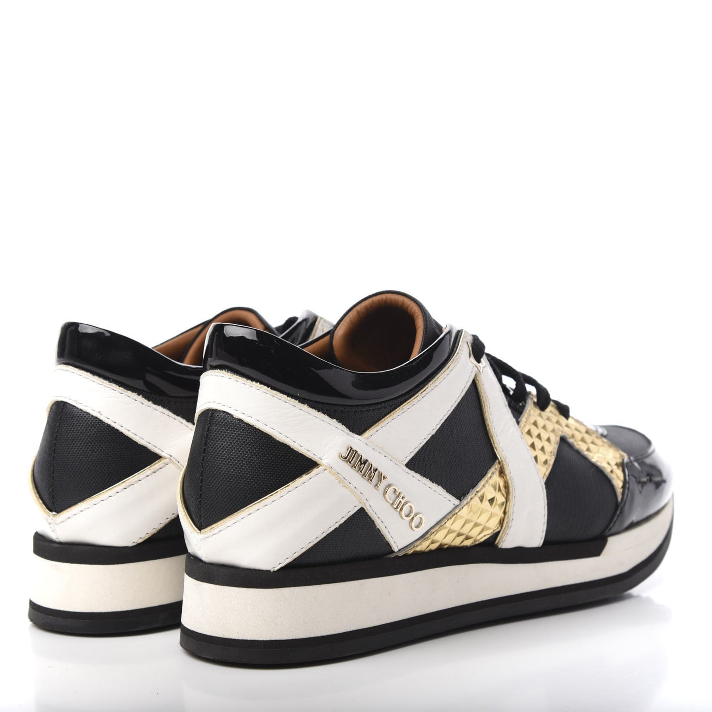 Canvas Patent Calfskin London Low Top Sneakers 36 Black Gold