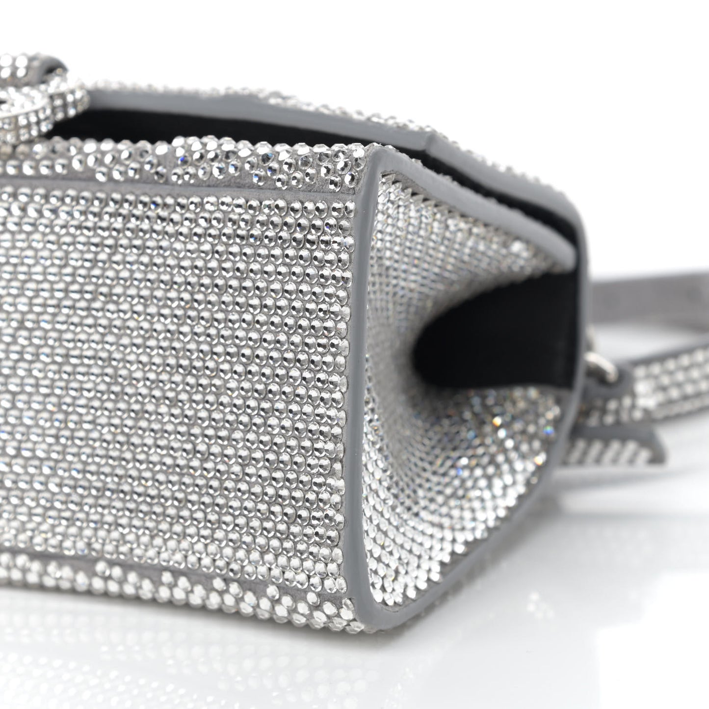 Strass Suede Hourglass Top Handle Bag XS Smoke Grey Crystal