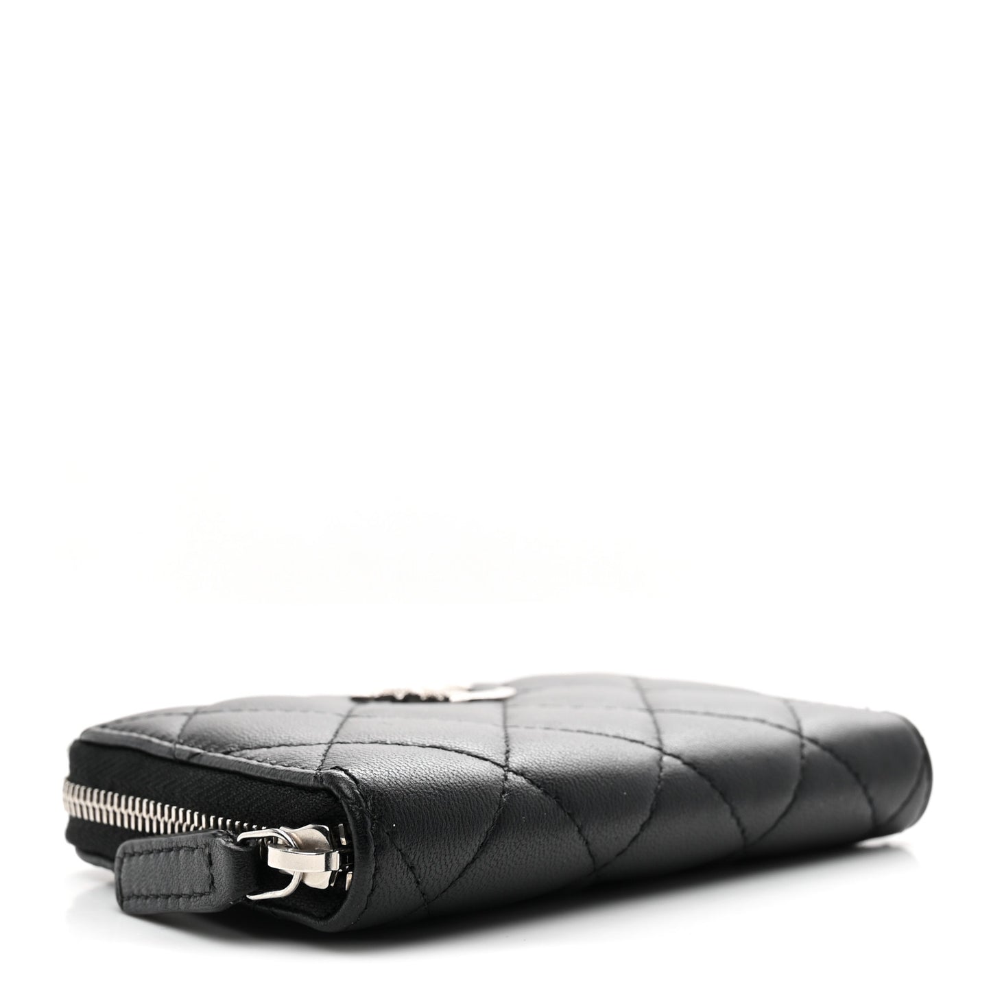 Lambskin Crystal Star Quilted Studded CC Zip Around Card Holder Wallet Black
