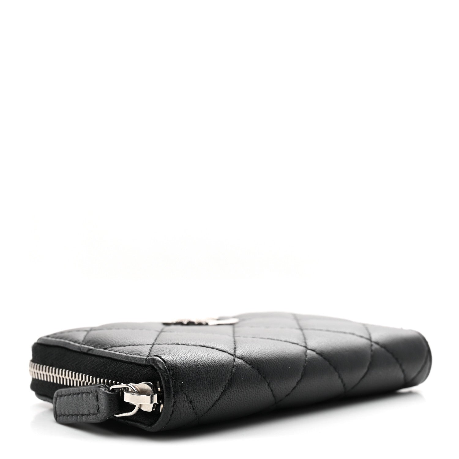 Chanel Lambskin Crystal Star Quilted Studded CC Zip Around Card Holder Wallet Black 4 of 8
