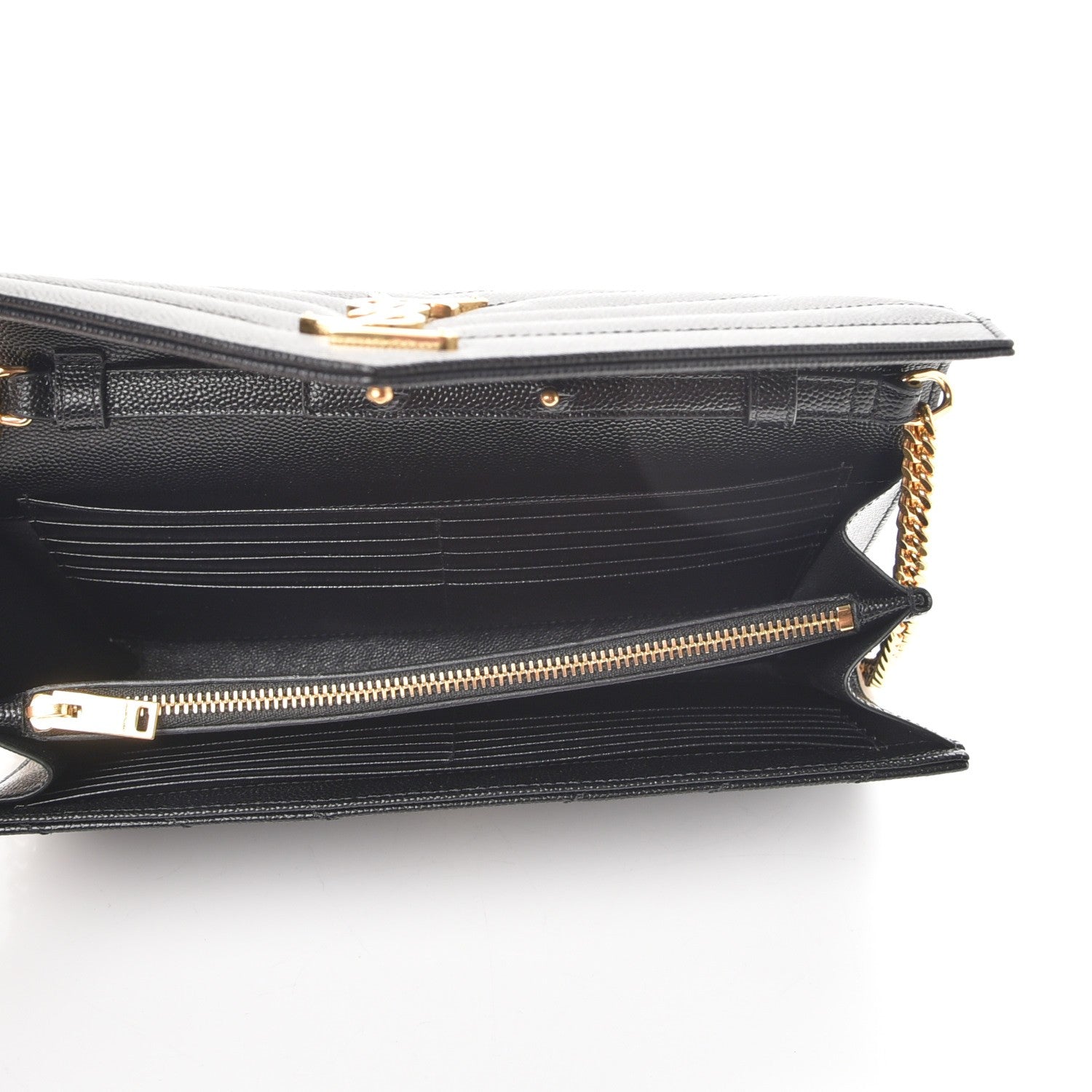 Saint Laurent Grain De Poudre Matelasse Chevron Monogram Chain Wallet Black 5 of 8