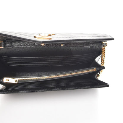 Saint Laurent Grain De Poudre Matelasse Chevron Monogram Chain Wallet Black 5 of 8
