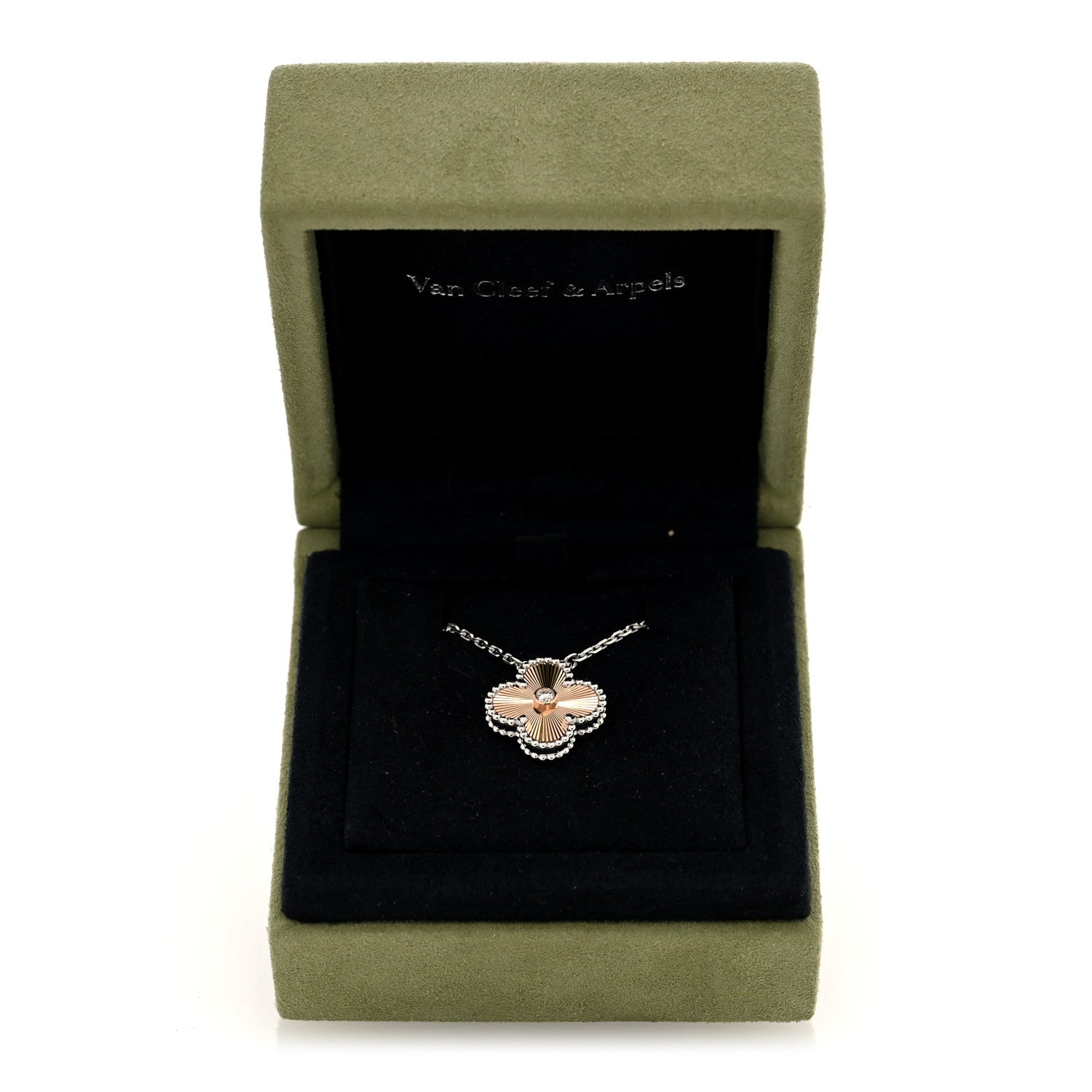 Van Cleef & Arpels 18K White Rose Gold Diamond Guilloche Vintage Alhambra Pendant Necklace 5 of 5
