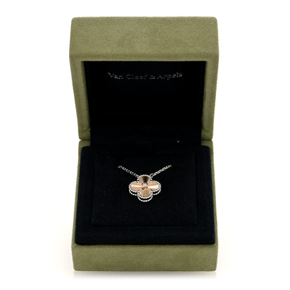 Van Cleef & Arpels 18K White Rose Gold Diamond Guilloche Vintage Alhambra Pendant Necklace 5 of 5