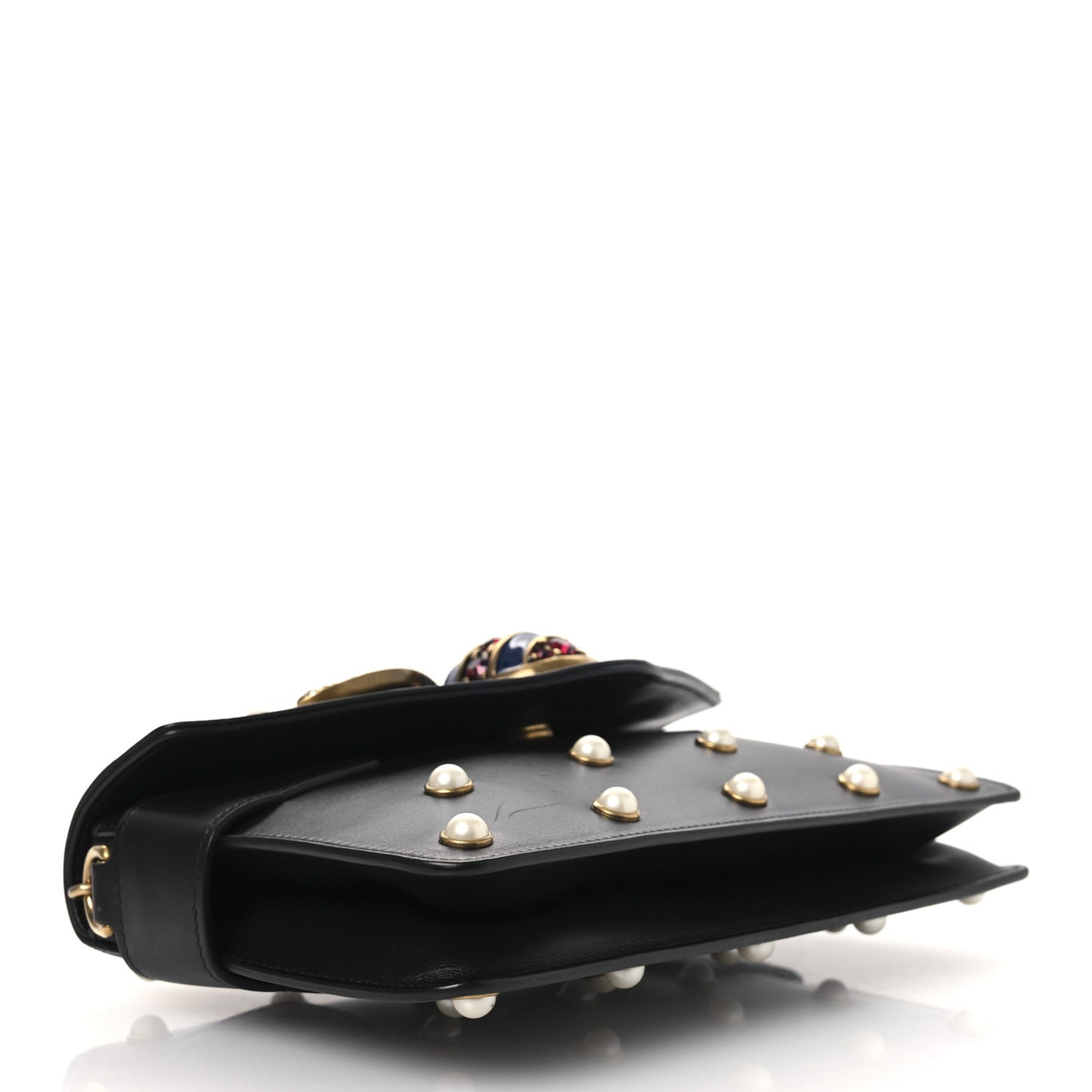 Nappa Pearl Studded Mini Queen Margaret Broadway Shoulder Bag Black