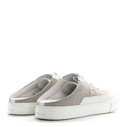 Hermes Calfskin H Canvas Keep Mule Sneakers 39.5 Prunoir White 5 of 12