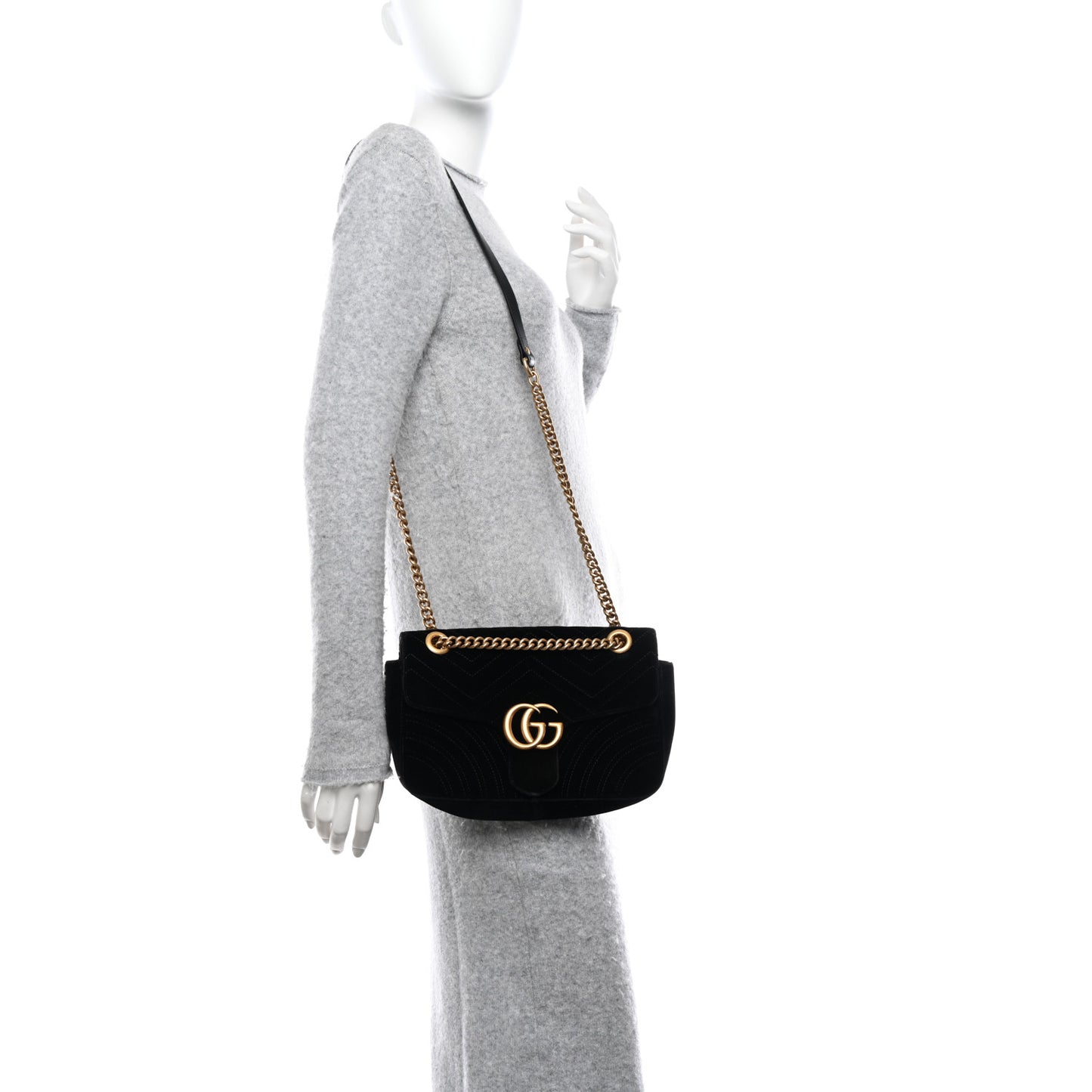 Velvet Matelasse Small GG Marmont Shoulder Bag Black