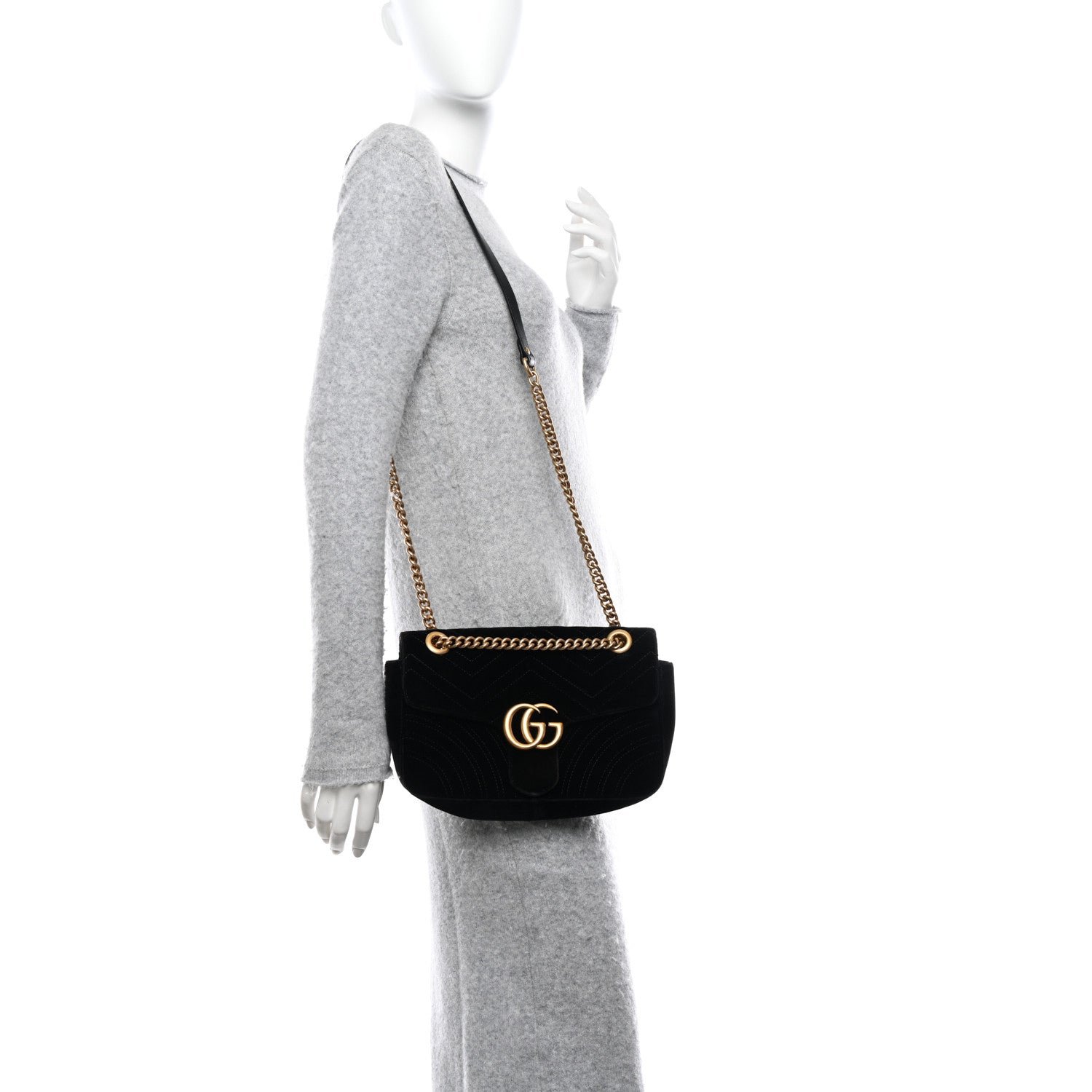 Gucci Velvet Matelasse Small GG Marmont Shoulder Bag Black 2 of 10