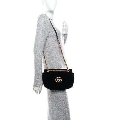 Gucci Velvet Matelasse Small GG Marmont Shoulder Bag Black 2 of 10