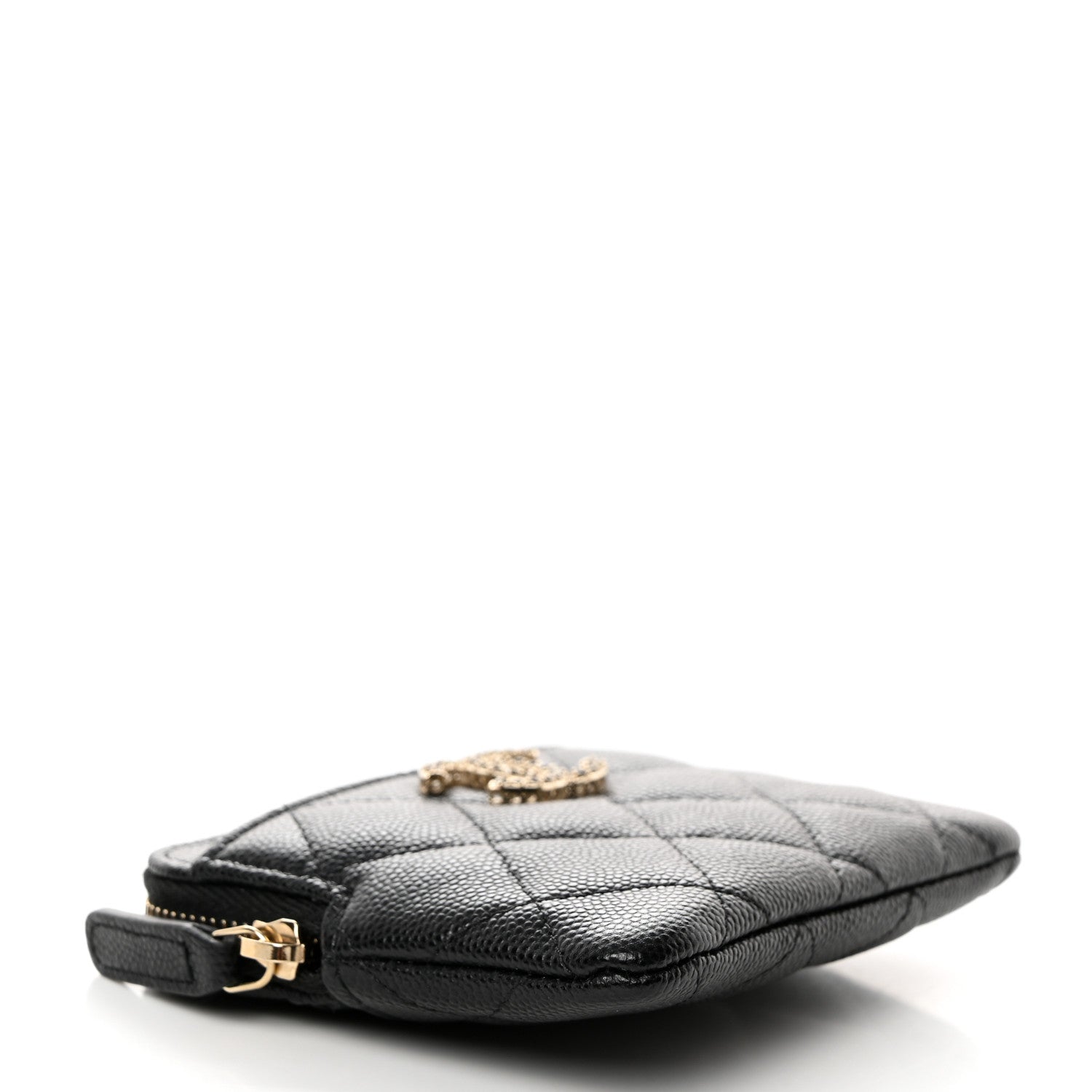 Chanel Caviar Quilted Crystal Zip Card Holder Wallet Black 4 of 8