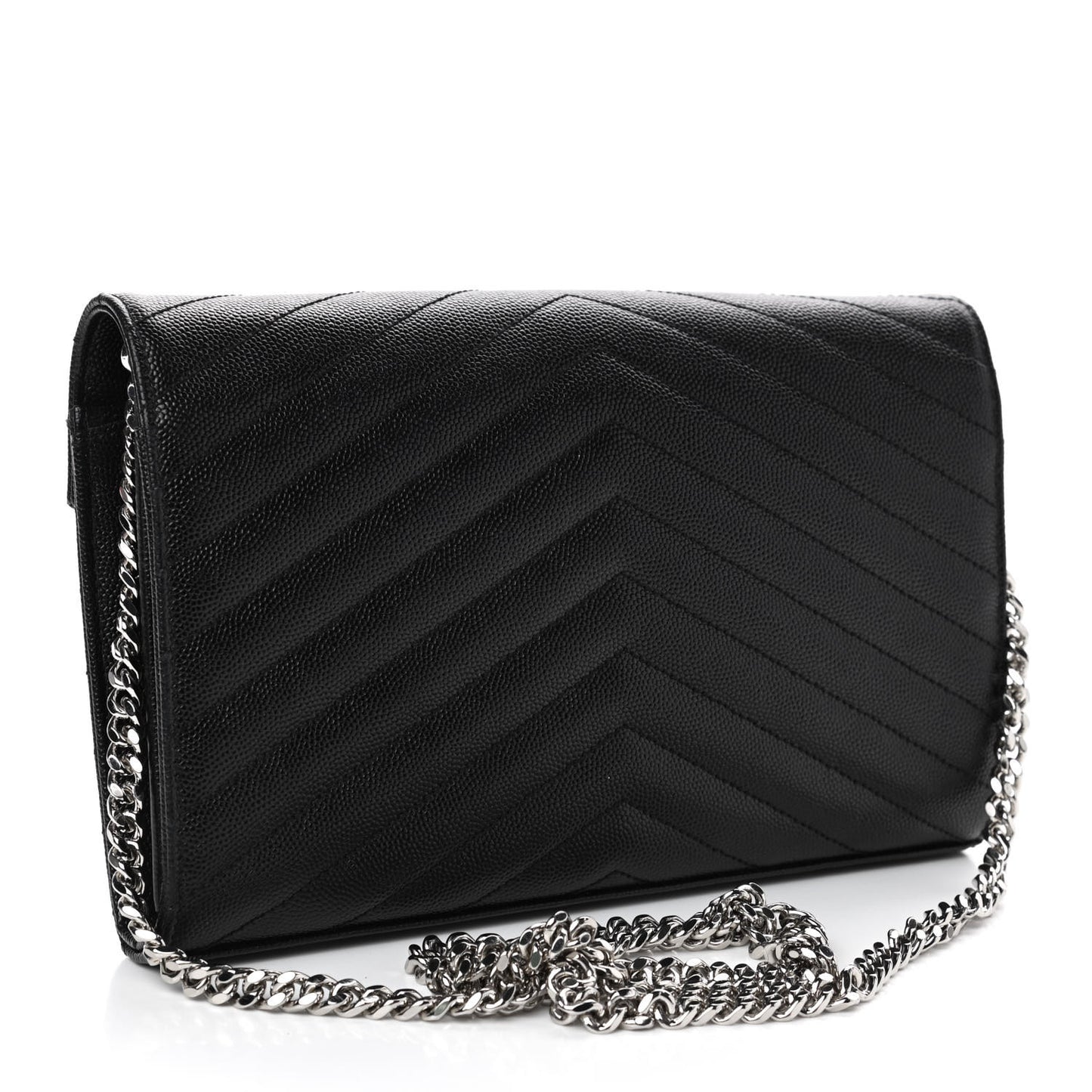 Grain De Poudre Matelasse Chevron Monogram Chain Wallet Black