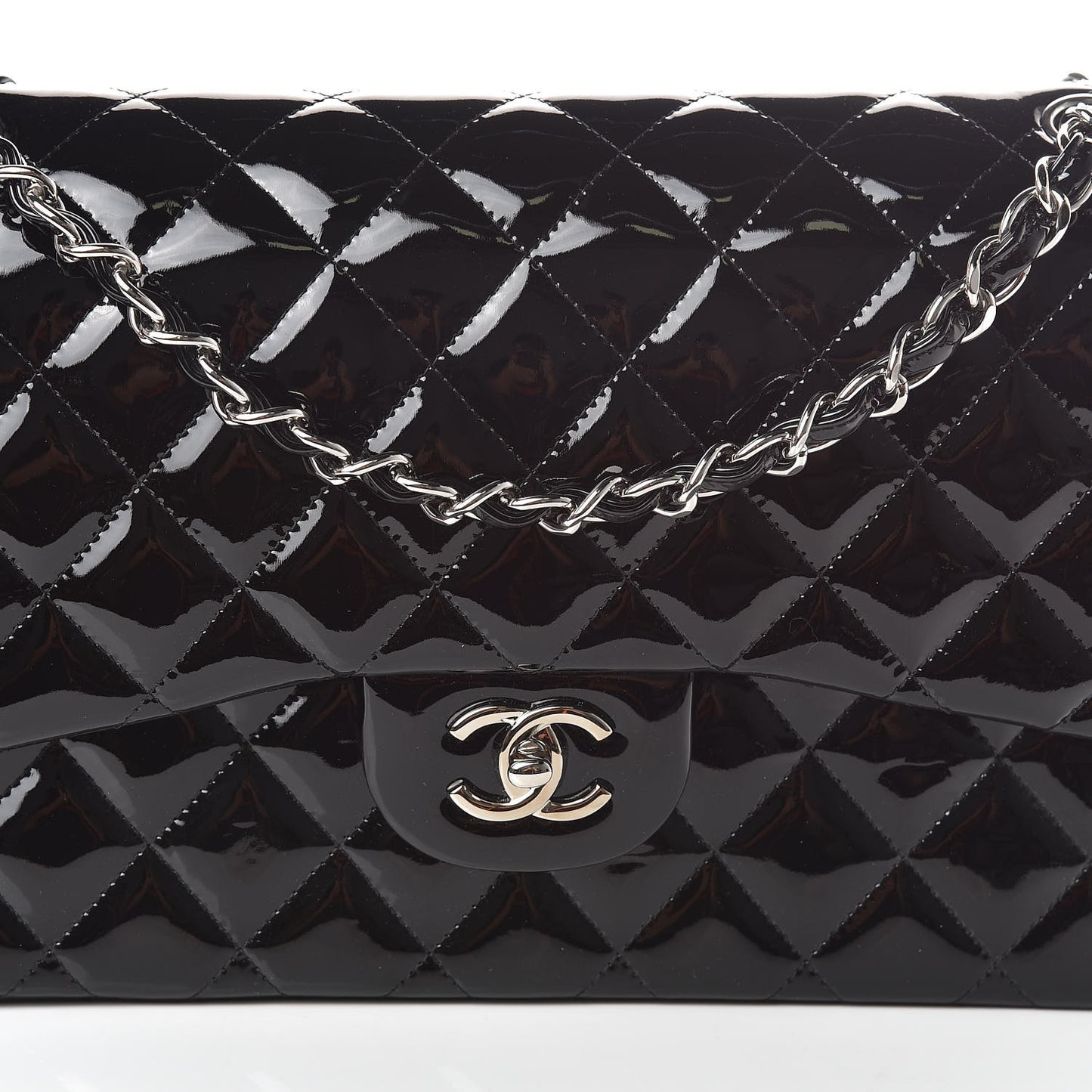 Patent Quilted Jumbo Double Flap Black