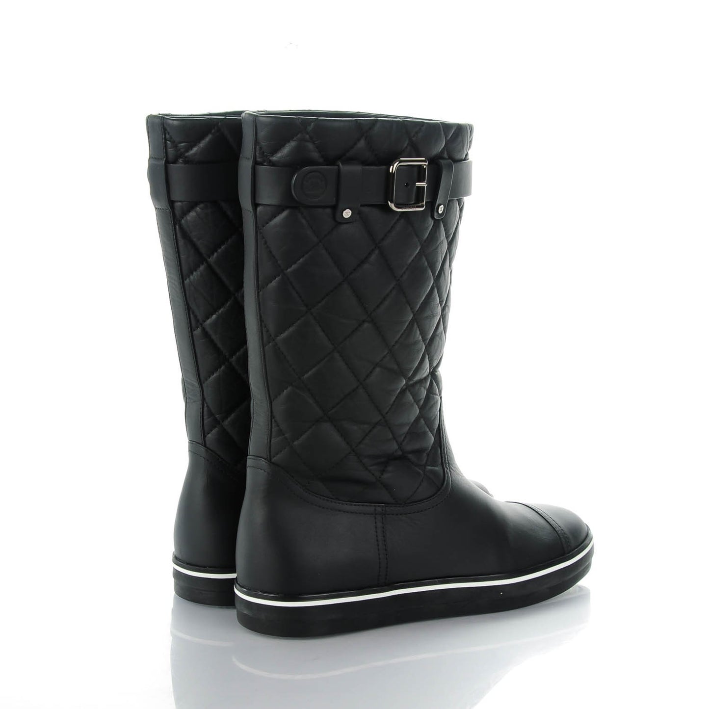 Aged Calfskin Quilted Boots 38.5 Black