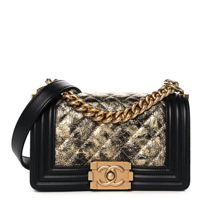 Chanel Metallic Crumpled Goatskin Small Boy Flap Black Gold 1 of 11