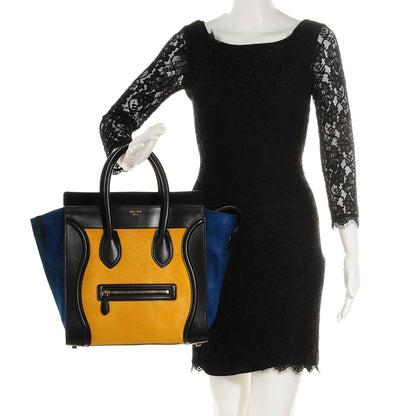 Celine Pony Hair Mini Tri-Color Luggage Royal Blue 2 of 7