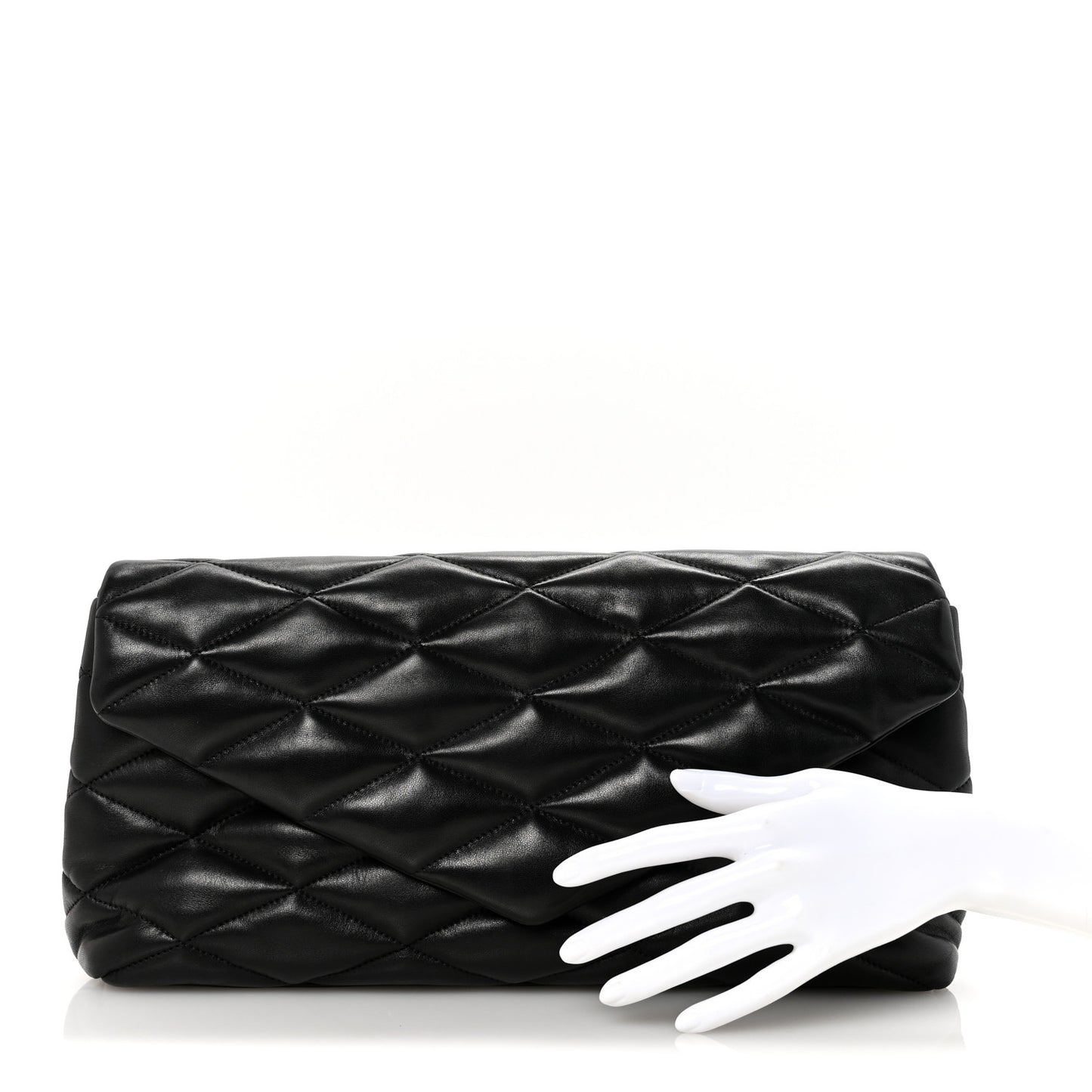 Lambskin Quilted Sade Puffer Envelope Clutch Black
