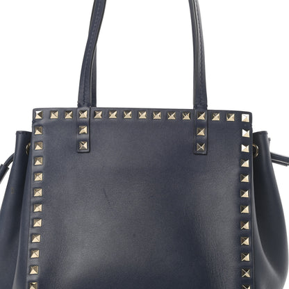 Valentino Garavani Calfskin Rockstud Double Handle Cinch Tote Marine 7 of 13