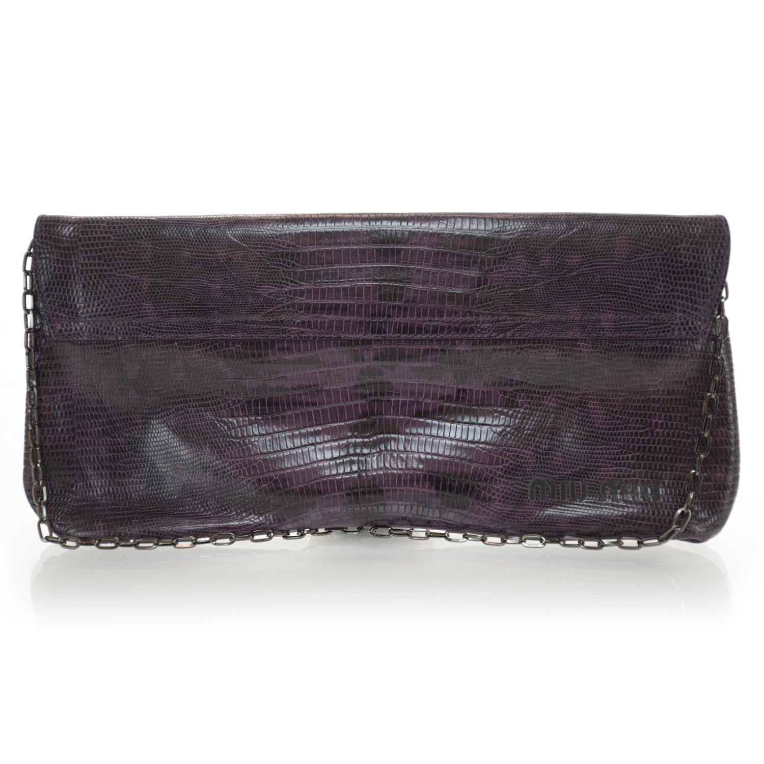Miu Miu Lizard Embossed Bow Clutch Bag 3 of 7