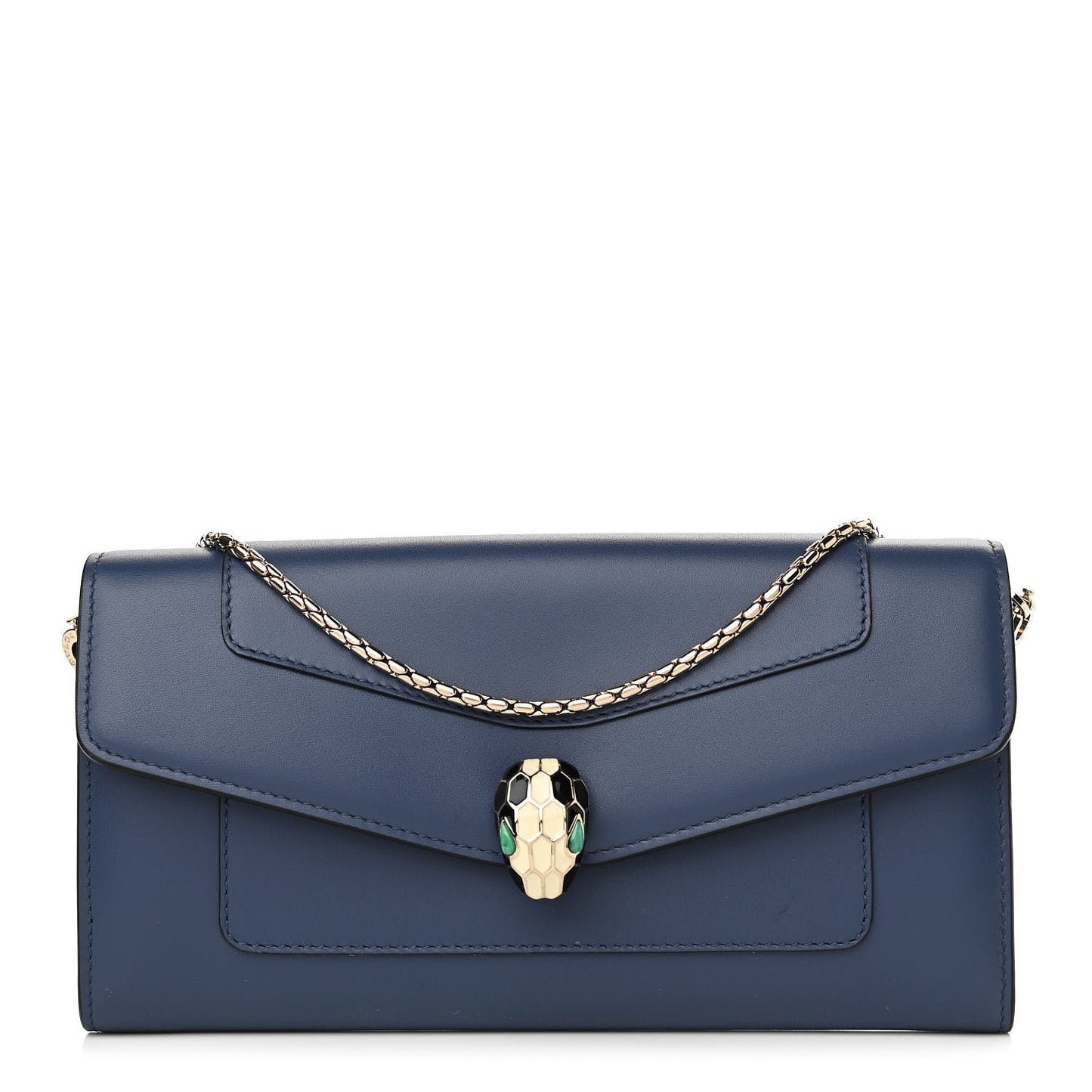 Calfskin Serpenti Forever Chain Wallet Blue