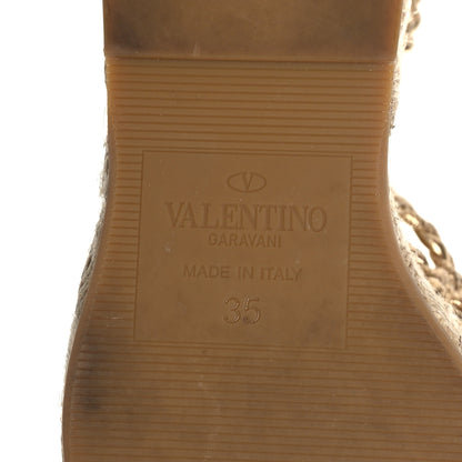 Valentino Garavani Metallic Nappa Woven Roman Stud Macrome Espadrille Wedge Ankle Wrap Sandals 35 Star Gold 7 of 7