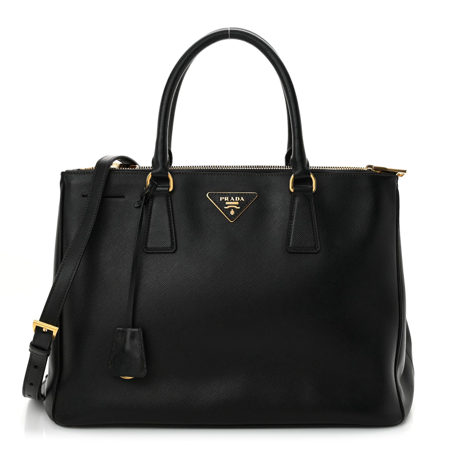 Saffiano Lux Large Galleria Double Zip Black