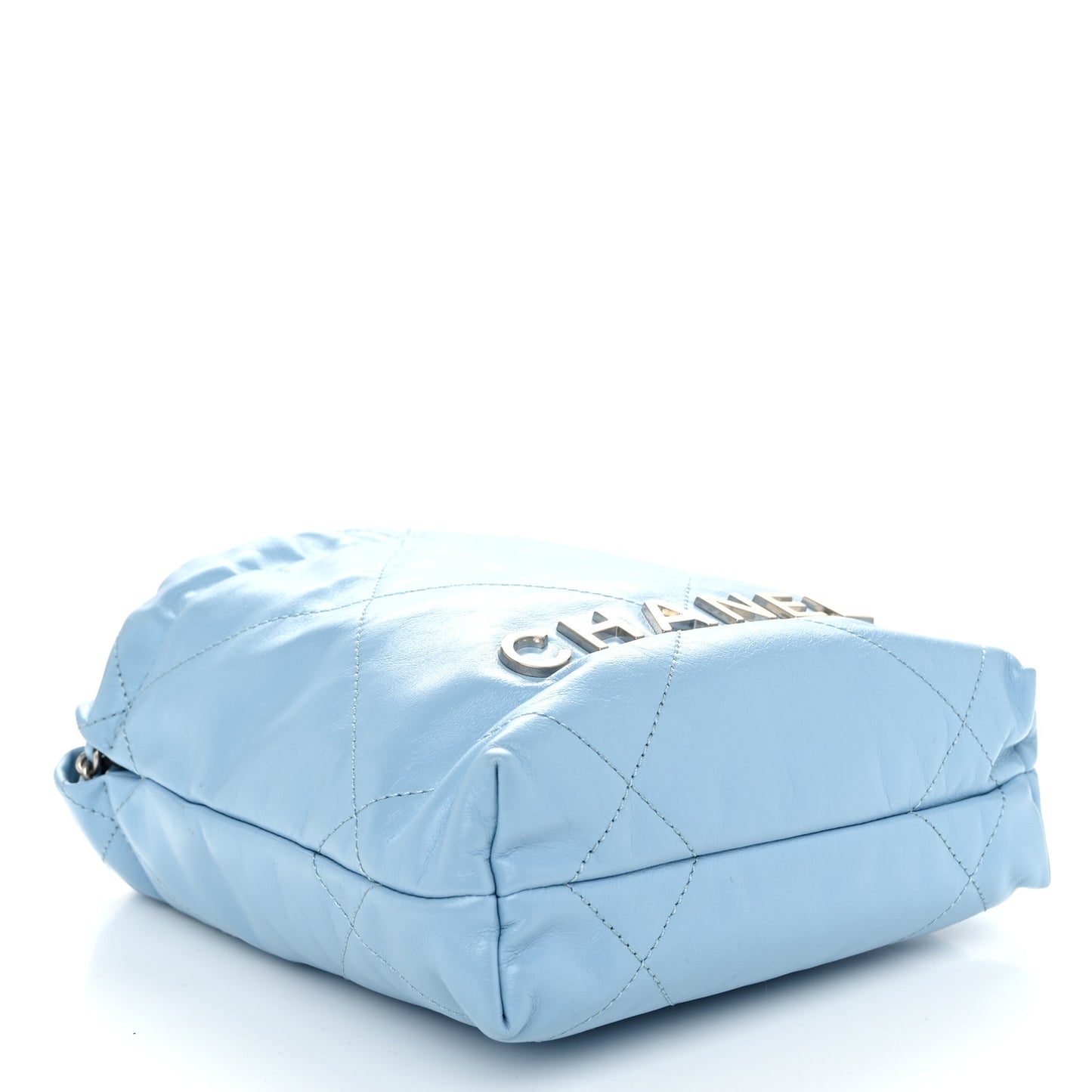 Shiny Calfskin Quilted Mini Chanel 22 Light Blue