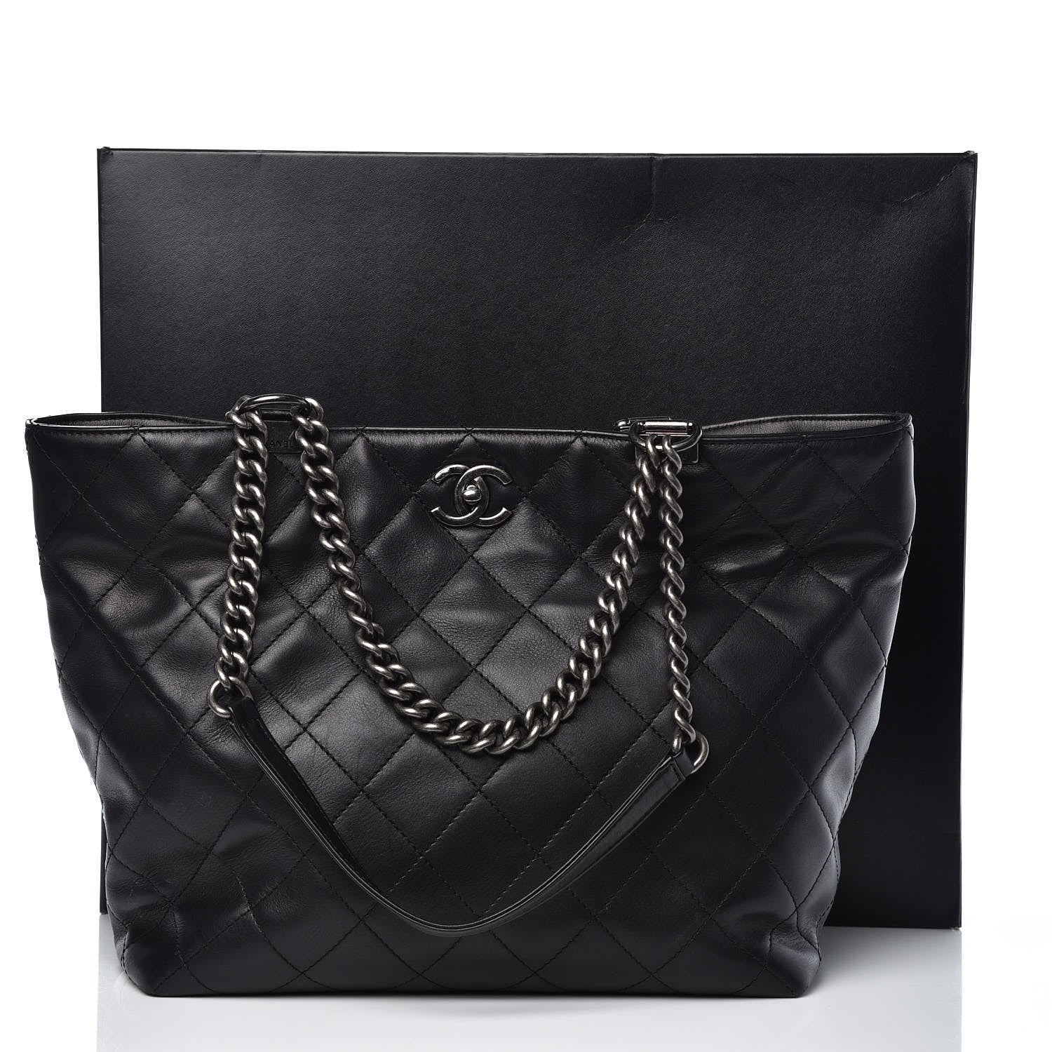 Chanel Calfskin Quilted Shopping In Chains Tote Black 13 of 13
