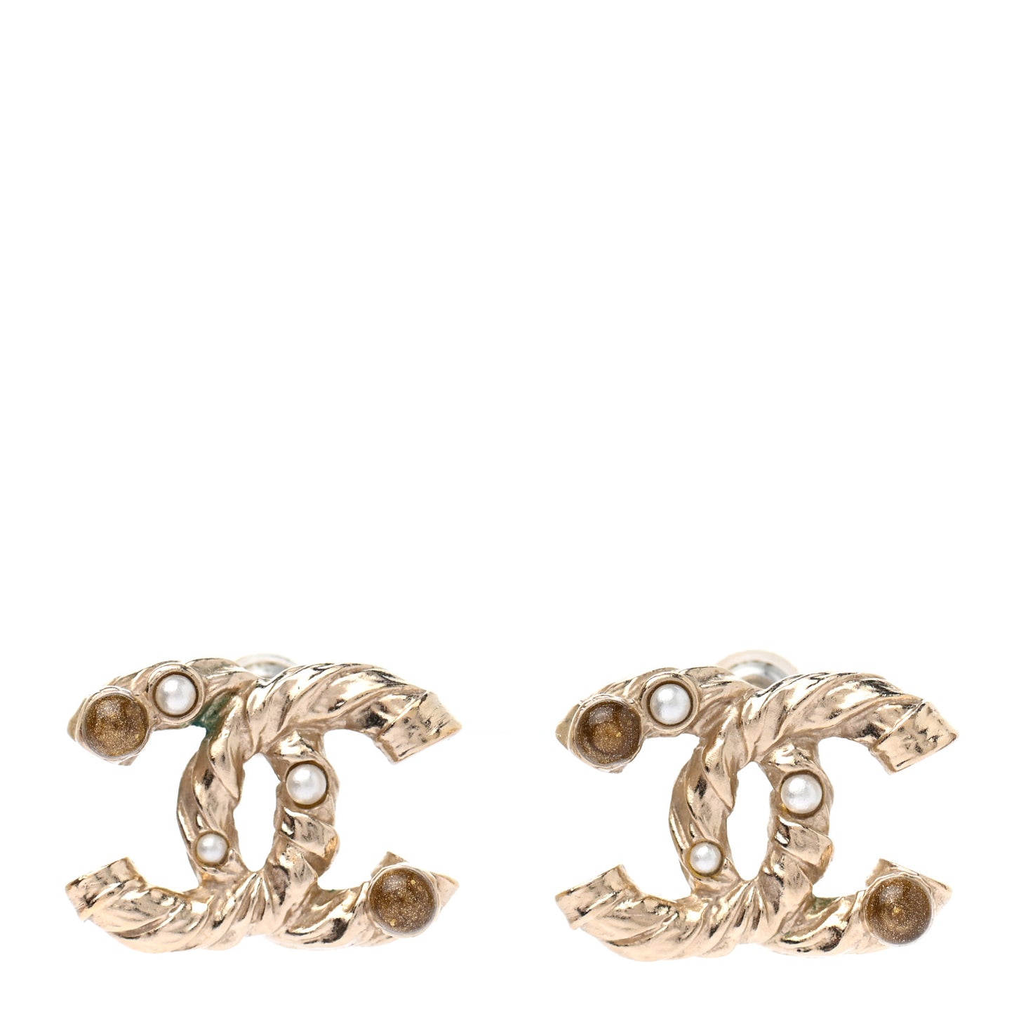 Pearl Resin Twisted CC Earrings Gold