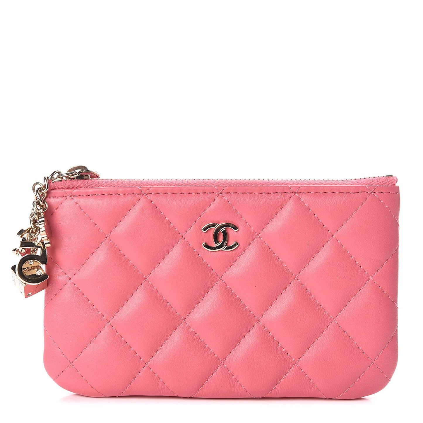 Lambskin Quilted Small Casino Cosmetic Case Pink