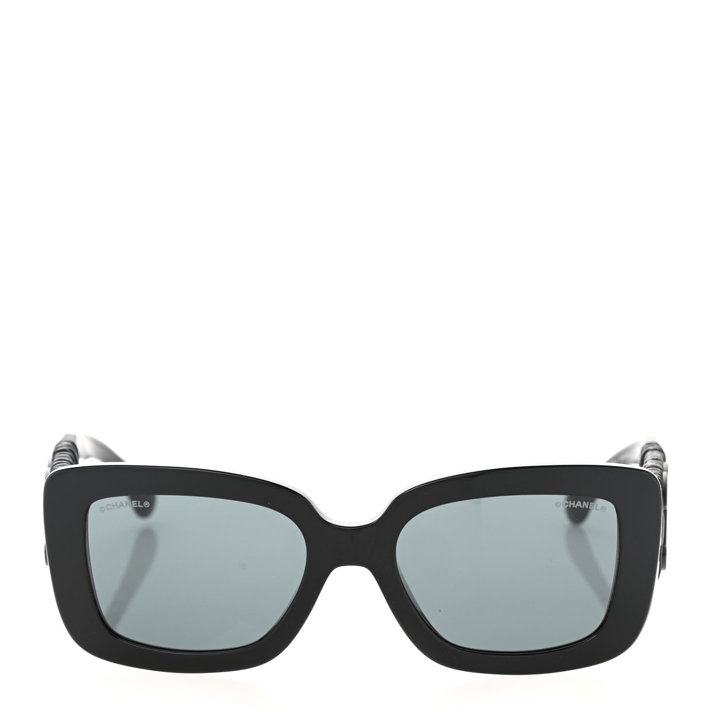 Acetate Calfskin Polarized Square Sunglasses 5473-Q-A Black