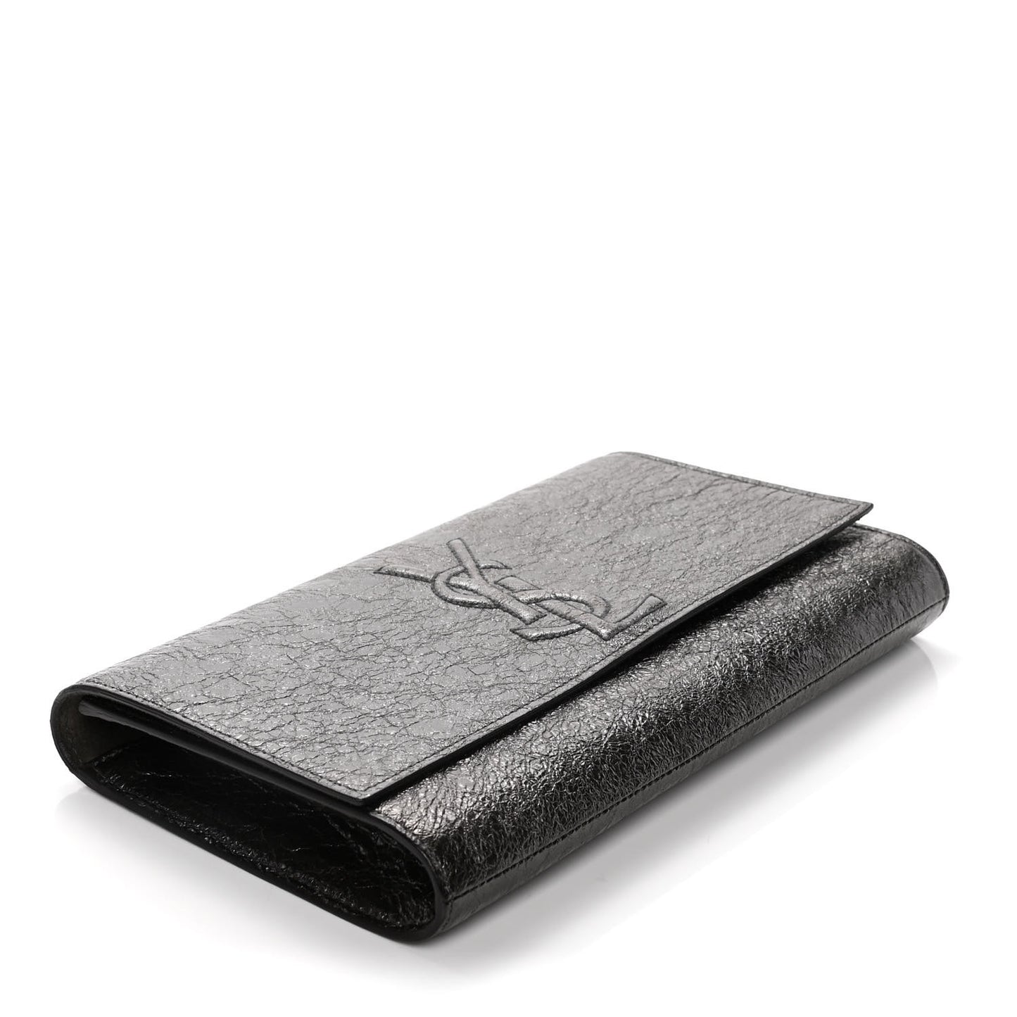 Metallic Textured Calfskin Large Belle De Jour Clutch Dark Silver