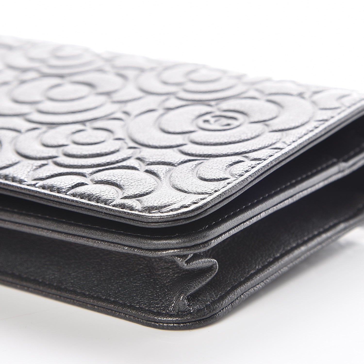 Chanel Goatskin Camellia Embossed Wallet On Chain WOC Grey 10 of 11